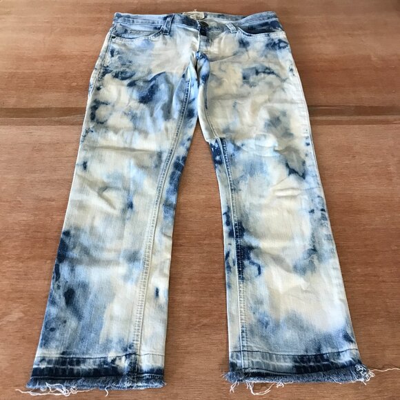 Current/Elliott the Cropped Straight Indigo Summer Tie Dye Jeans Women 27 Blue - Picture 1 of 13